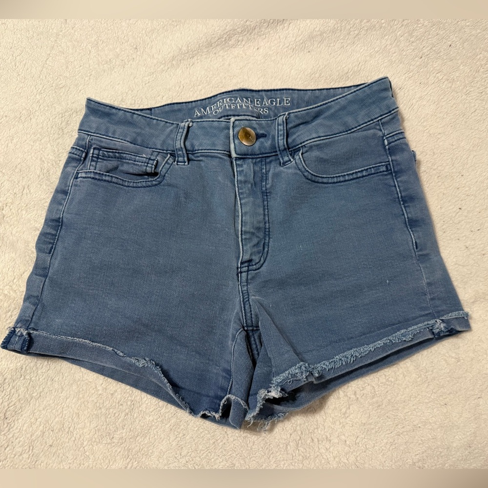American Eagle Blue Hi-Rise Super Stretch Shorts (Size 2)